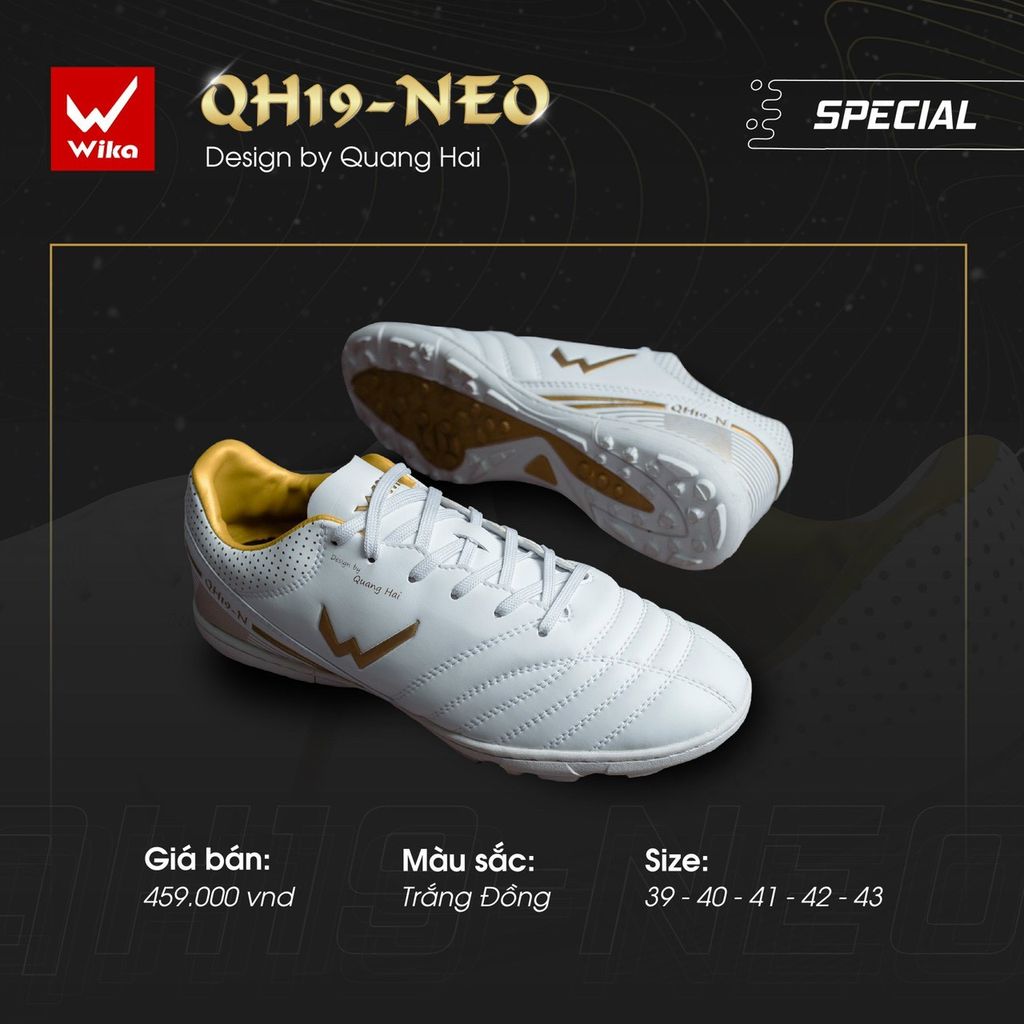 Giày bóng đá Wika Quang Hải màu trắng đồng