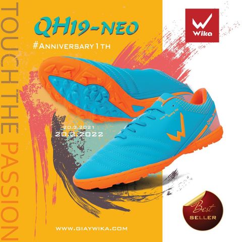 Giày bóng đá Wika Quang Hải màu xanh cam