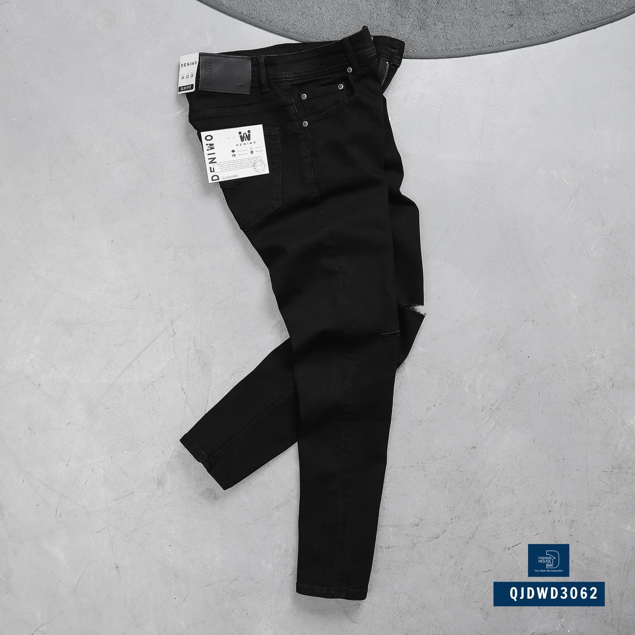 Quần Jean Đen Rách Gối QJDWD3062