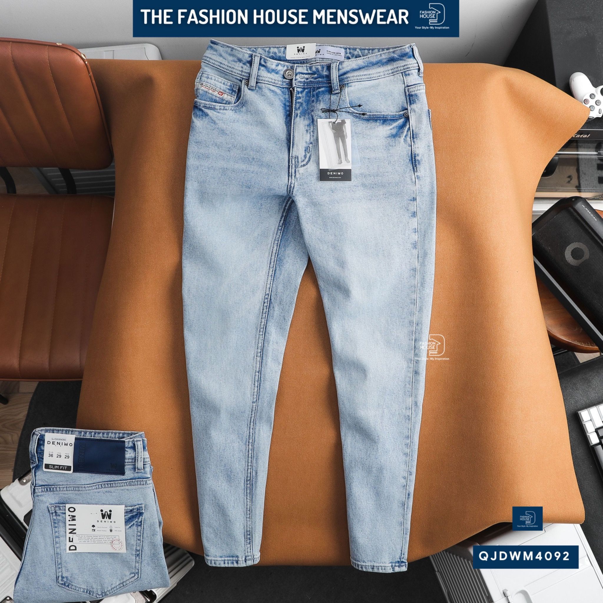 Quần Jean Slim Trơn Light Blue QJDWM4092