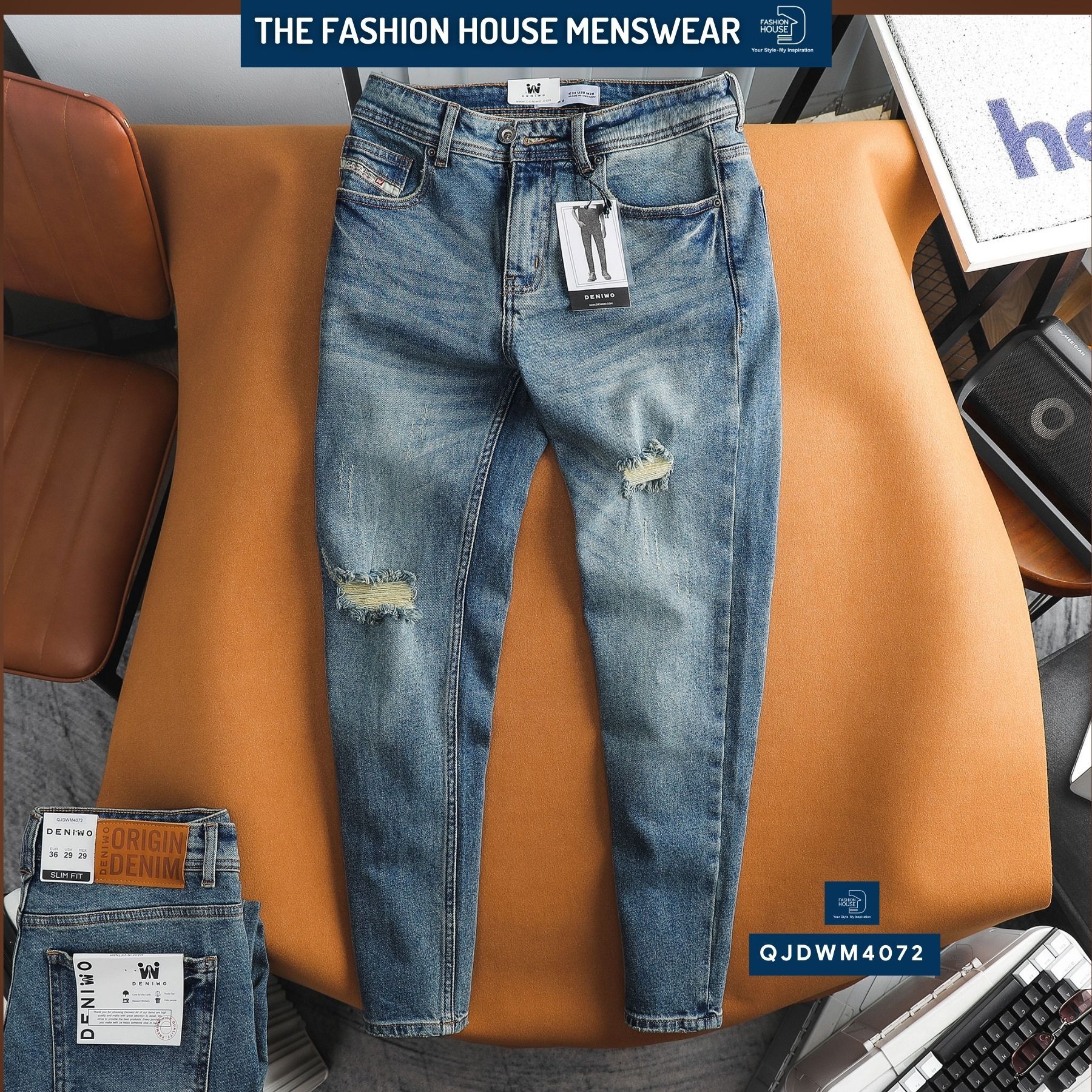 Jean Slim Rách Indigo QJDWM4072