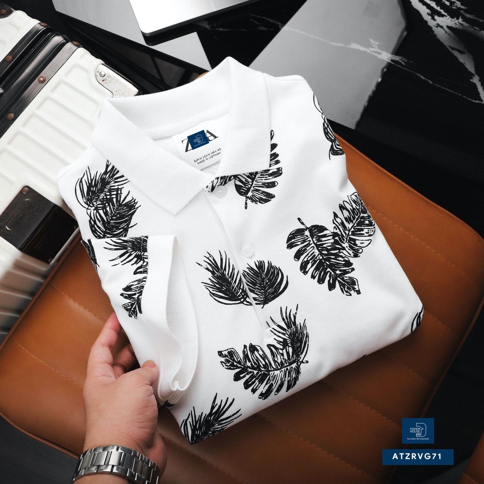 Polo Trắng In Hoạ Tiết ATZRVG71