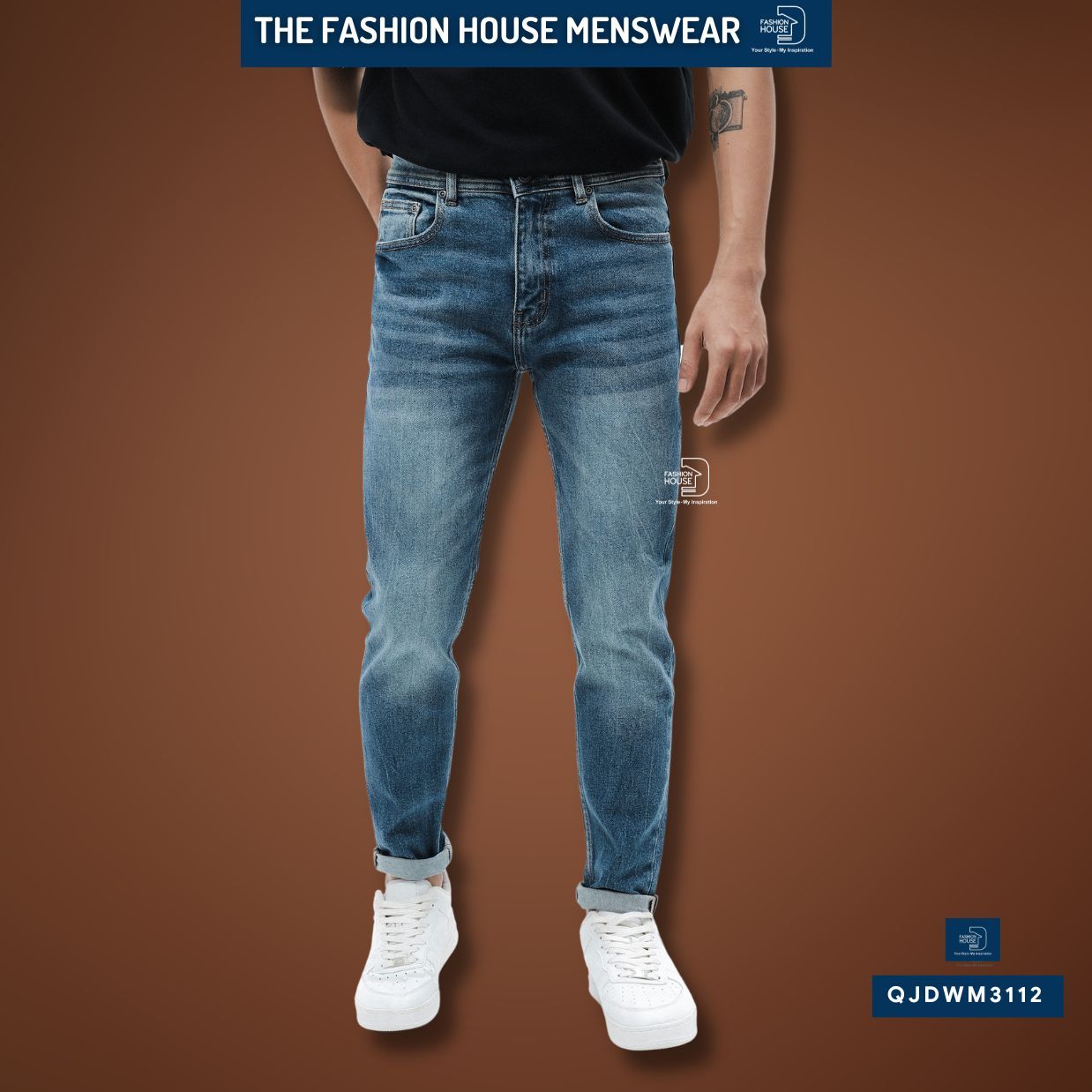 Quần Jean Slim Xanh Gãy QJDWM3112