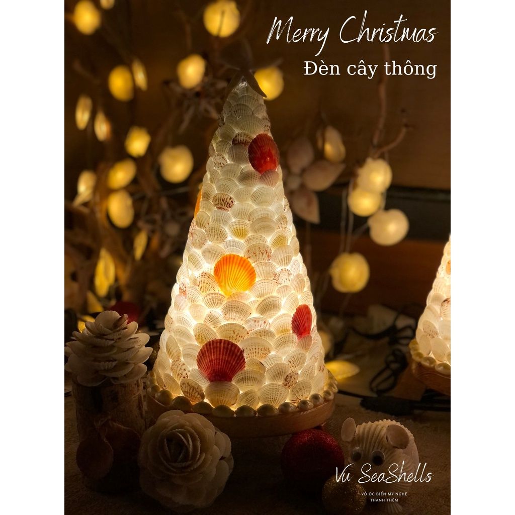  Đèn cây Thông Giáng Sinh - làm thủ công từ vỏ ốc - 20x40cm 