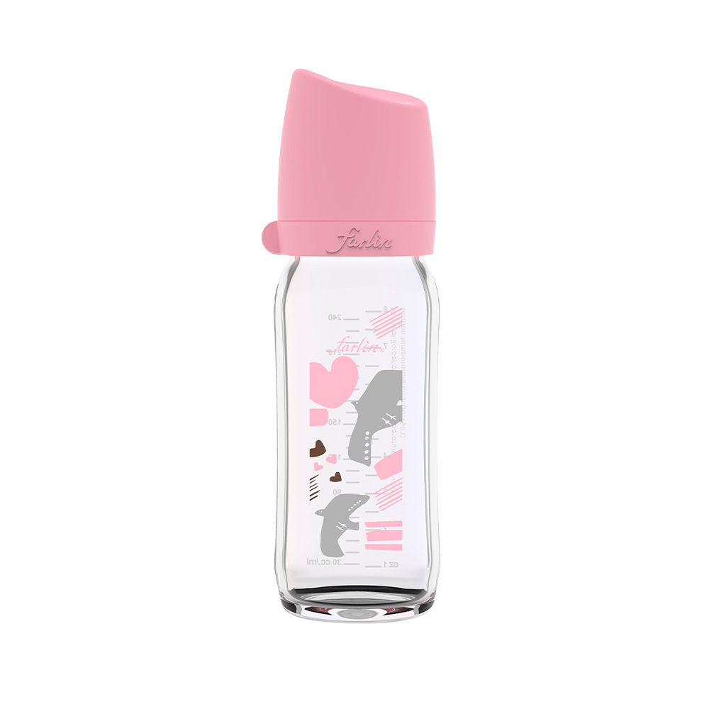 Bình Sữa Thủy Tinh Cổ Rộng Heart Dove hiệu FARLIN - Hồng Cổ Điển - 240ML