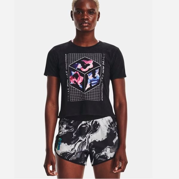 Áo Thun Chạy Bộ Nữ Under Armour UA App Run Anywhere Running T-Shirt W Black/Halo Gray 1373449-001