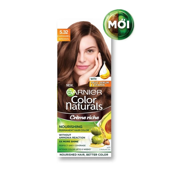 (HSD: 7/2027) Kem Nhuộm Tóc Garnier Color Naturals Ultra Colors #5.32 Caramel Brown Nâu Caramel 50ml+50g+5ml