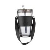 Ly Thủy Tinh Cao Cấp Quai Da Chống Nhiệt GOR Màu Đen Khói 450ml mẫu NNG002