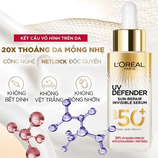 (HSD: 9/2026) Tinh Chất Chống Nắng L'Oréal Paris UV Defender Sun-Repair Invisible Serum SPF50+ 30ml
