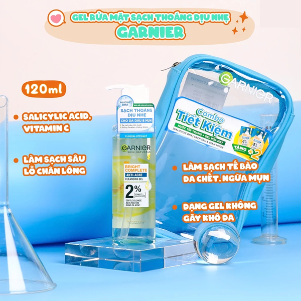 (HSD: 7/2026) Bộ Sản Phẩm Làm Sạch Và Ngăn Ngừa Mụn Garnier BCAA Set 4 Sản phẩm