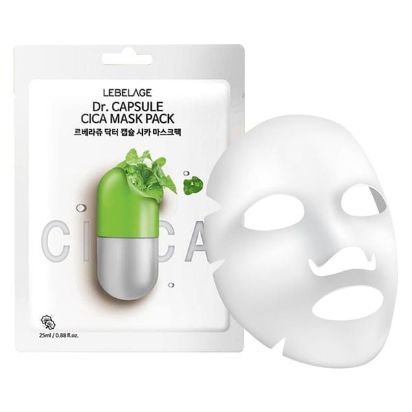 Hộp 10 Miếng Mặt Nạ Rau Má Hỗ Trợ Phục Hồi, Dịu Da Lebelage Dr.Capsule Cica Mask Pack 25mlx10