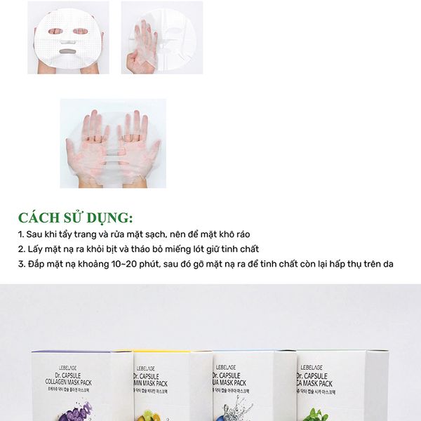 Hộp 10 Miếng Mặt Nạ Rau Má Hỗ Trợ Phục Hồi, Dịu Da Lebelage Dr.Capsule Cica Mask Pack 25mlx10