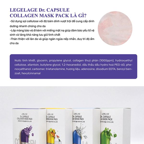 Hộp 10 Miếng Mặt Nạ Tăng Độ Đàn Hồi, Ngừa Lão Hóa Lebelage Dr.Capsule Collagen Mask Pack 25mlx10