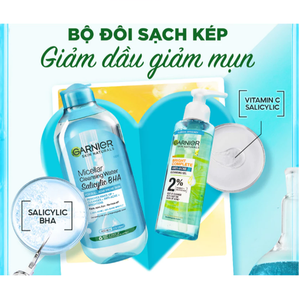 (HSD: 7/2026) Bộ Sản Phẩm Làm Sạch Và Ngăn Ngừa Mụn Garnier BCAA Set 4 Sản phẩm