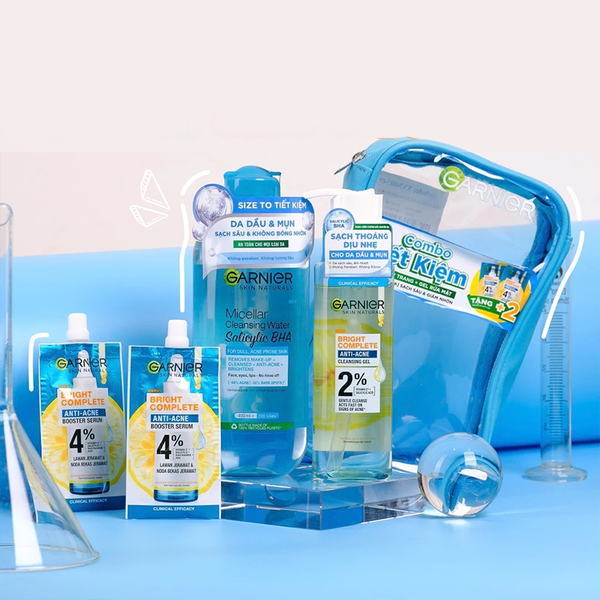(HSD: 7/2026) Bộ Sản Phẩm Làm Sạch Và Ngăn Ngừa Mụn Garnier BCAA Set 4 Sản phẩm