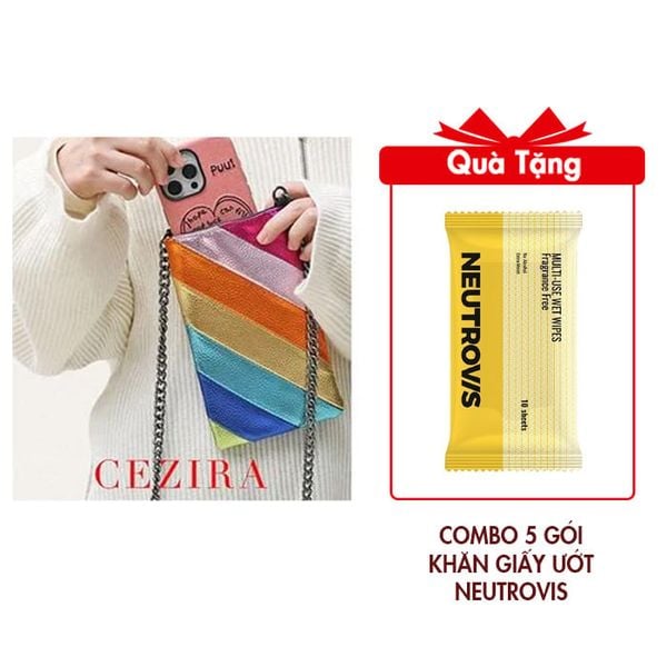 Túi Kim Loại Thời Trang Cezira Cezira Nội Địa Trung Mẫu BW241 Tặng Combo 5 Gói Khăn Giấy Ướt Đa Dụng Không Mùi An Toàn Neutrovis - (Gói 10tờ)