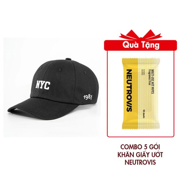 Mũ Bóng Chày Black.White Màu Đen Mẫu BWN105 Tặng Combo 5 Gói Khăn Giấy Ướt Neutrovis - (Gói 10tờ)