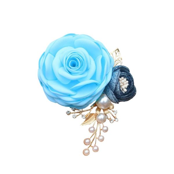 Hoa Hồng Cài Áo Daisy Handmade Lụa Kép Màu Xanh Aqua