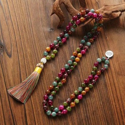 Vòng Cổ Mala Hạt Aquamarine Màu 8mm Mẫu DAJN331