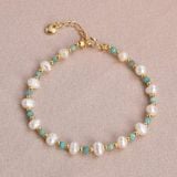 Vòng Tay Mạ Vàng 24K Kết Hợp Ngọc Trai Tự Nhiên Và Đá Amazonit