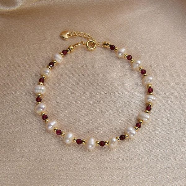 Vòng Tay Mạ Vàng 24K Kết Hợp Ngọc Trai Tự Nhiên Và Đá Amazonit