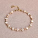 Vòng Tay Mạ Vàng 24K Kết Hợp Ngọc Trai Tự Nhiên Và Đá Amazonit