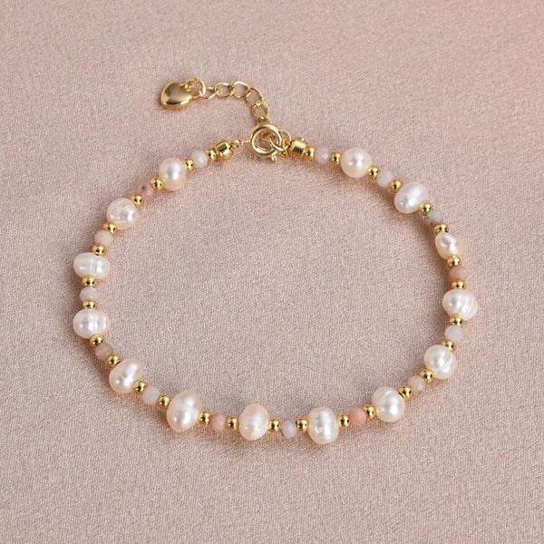 Vòng Tay Mạ Vàng 24K Kết Hợp Ngọc Trai Tự Nhiên Và Đá Amazonit