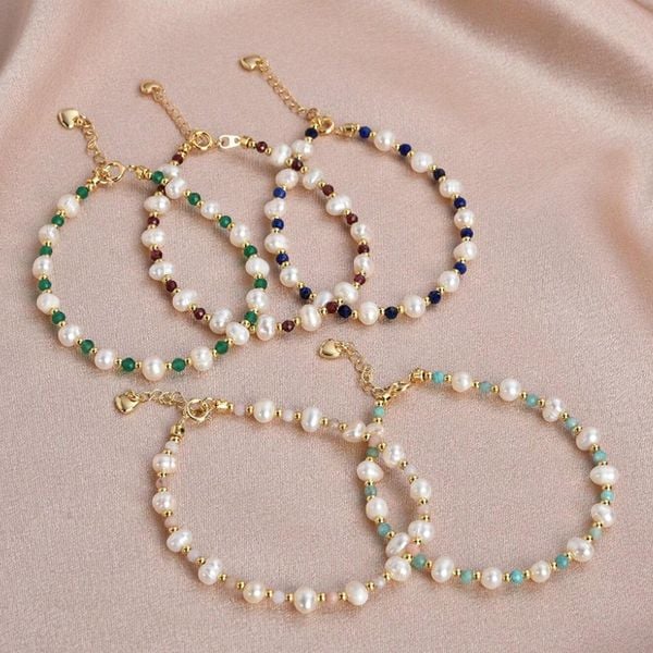 Vòng Tay Mạ Vàng 24K Kết Hợp Ngọc Trai Tự Nhiên Và Đá Amazonit