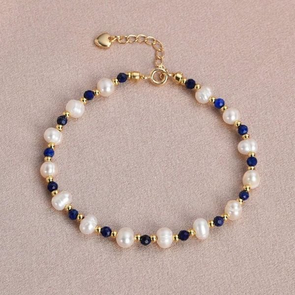 Vòng Tay Mạ Vàng 24K Kết Hợp Ngọc Trai Tự Nhiên Và Đá Amazonit