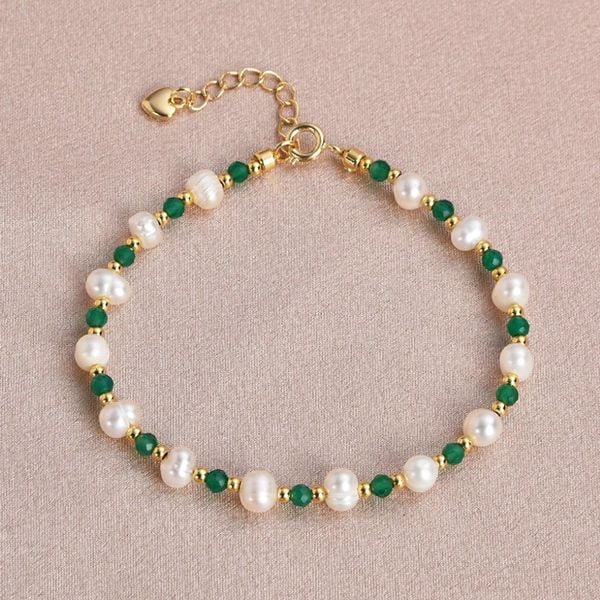 Vòng Tay Mạ Vàng 24K Kết Hợp Ngọc Trai Tự Nhiên Và Đá Amazonit