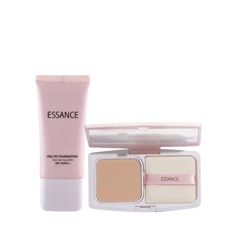 Combo Kem Nền Bền Màu Che Khuyết Điểm Toàn Diện Essance Veil Fit Foundation SPF25 Pa++ 30ml Màu 21 Và Phấn Nền Siêu Mịn Lâu Trôi Essance Veil Fit Two Way Cake SPF40/Pa++ 7G Màu 21