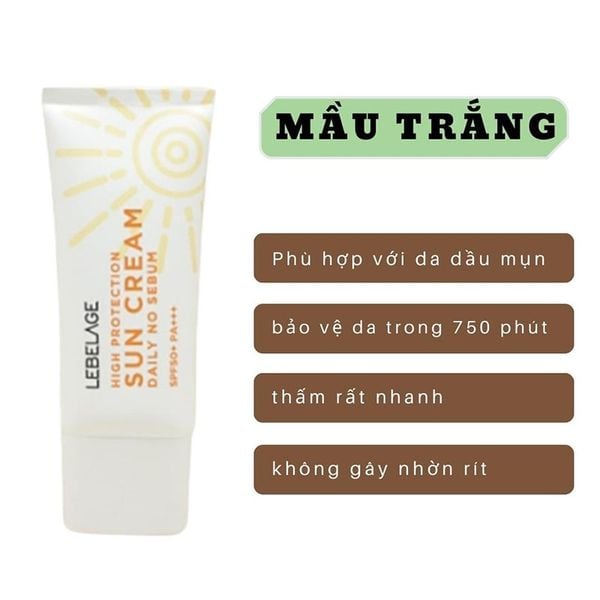 Combo 2 Kem Chống Nắng Lebelage High Protection Daily No Sebum Sun Cream SPF50+ PA+++ 30mlx2 (màu trắng)
