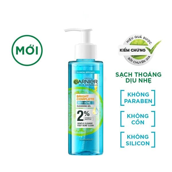 (HSD: 9/2026) Gel Rửa Mặt Garnier Bright Complete Anti-Acne Cleansing Gel 120ml