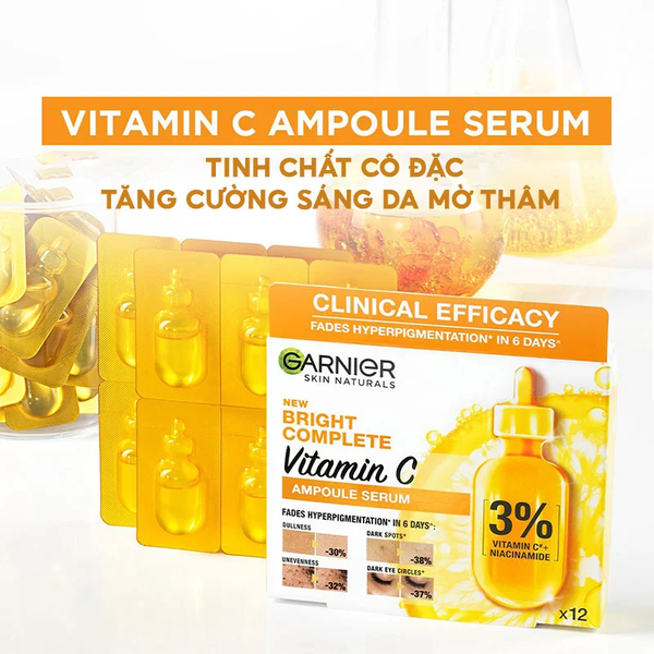 (HSD: 9/2026) Serum Cô Đặc Garnier Bright Complete Vitamin C Ampoule Sáng Da, Mờ Thâm 1.5mlx12