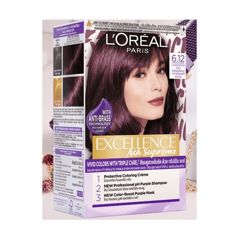 (HSD: 07/2024) Kem Nhuộm L'Oreal Dưỡng Tóc Excellence Fashion Hair Color Cream #6.12 Lavender Ash Tím Trà 172ml