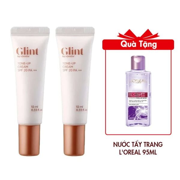 Combo 2 Kem Nâng Tông Da Glint Tone-Up Cream 10mlx2 Tặng Nước Tẩy Trang L'Oreal Căng Mịn Da 95ml