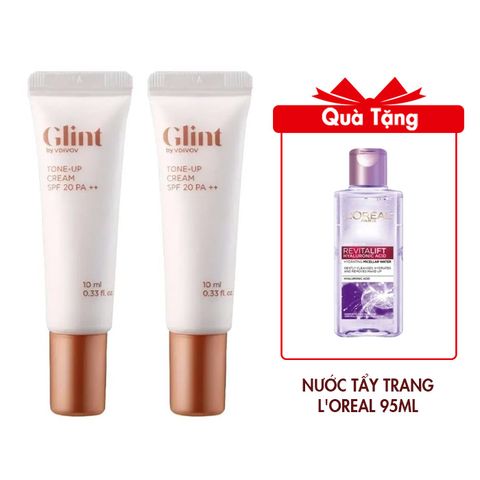 (HSD: 9/2026) Combo 2 Kem Nâng Tông Da Glint Tone-Up Cream 10mlx2 Tặng Nước Tẩy Trang L'Oreal Căng Mịn Da 95ml
