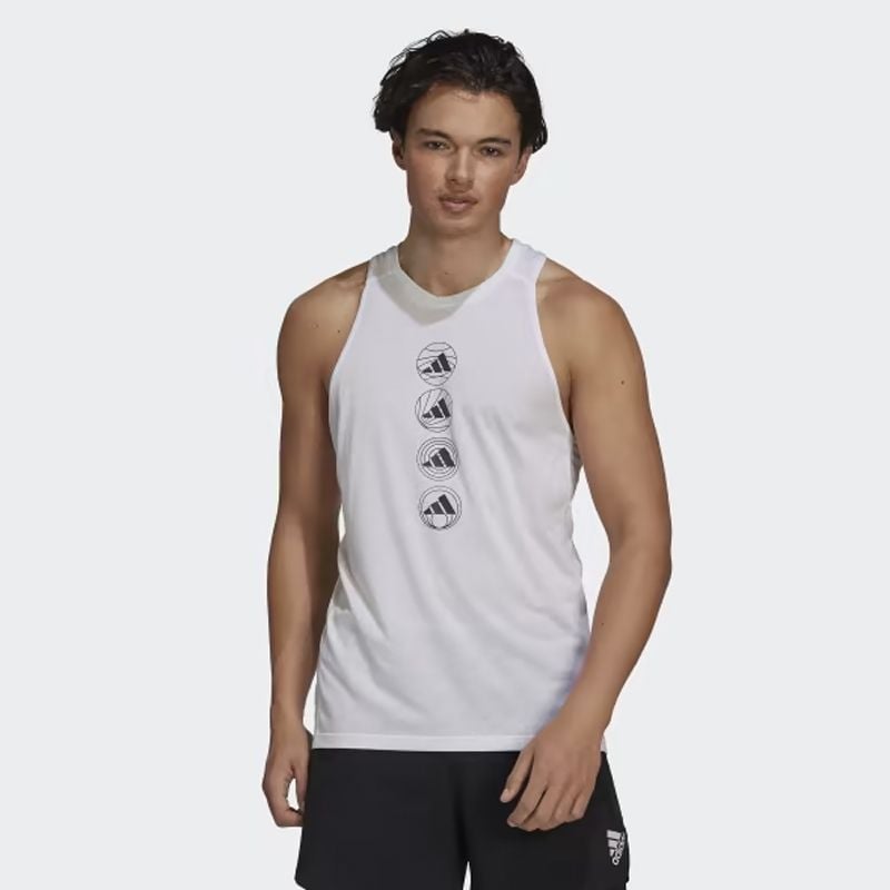 Áo Tanktop Chạy Bộ Nam Adidas APP Run Logo Tank M White GV1355