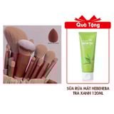 Bộ Cọ 13 Món Mềm Mịn Kèm Bông Phấn Mẫu HERW134 Tặng Sữa Rửa Mặt Chiết Xuất Trà Xanh Hebeheba 120ml