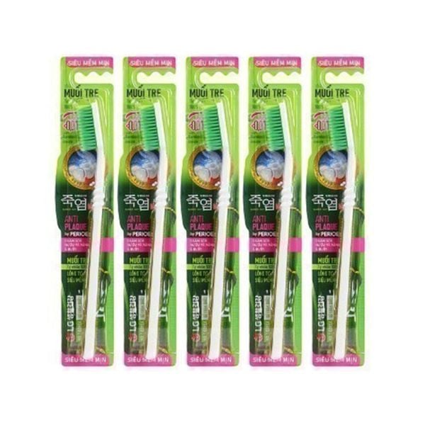 Combo 5 Bàn Chải Đánh Răng Than Tre LG Perioe Bamboo Salt Antiplague (5 cái)