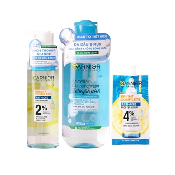 (HSD: 7/2026) Bộ Sản Phẩm Làm Sạch Và Ngăn Ngừa Mụn Garnier BCAA Set 4 Sản phẩm
