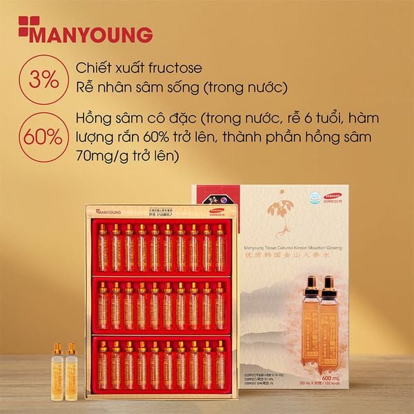 (HSD: 3/2027) Tinh Chất Nước Hồng Sâm Núi Manyoung Hộp 30 Ống x 20ml