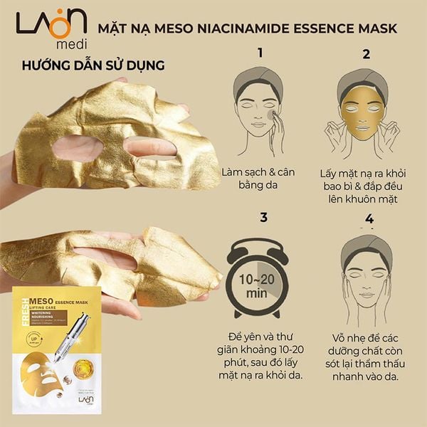 Hộp Mặt Nạ Vàng Làm Trắng Da Chống Lão Hoá Laon Fresh Meso Essence Mask Lifting Care Whitening Nourishing 30ml (10 miếng )