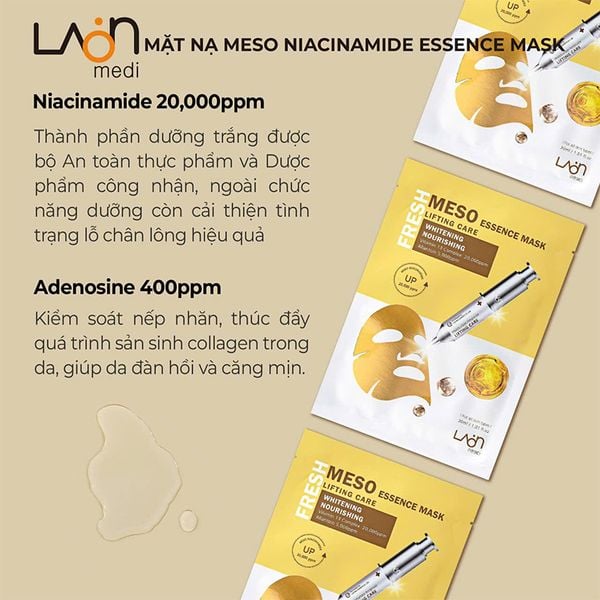 Hộp Mặt Nạ Vàng Làm Trắng Da Chống Lão Hoá Laon Fresh Meso Essence Mask Lifting Care Whitening Nourishing 30ml (10 miếng )