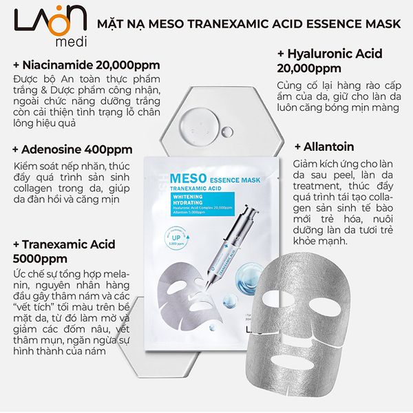 Hộp Mặt Nạ Bạc Làm Trắng Dưỡng Ẩm Laon Fresh Meso Essence Mask Tranexamic Acid Whitening Hydrating 30ml (10 Miếng )