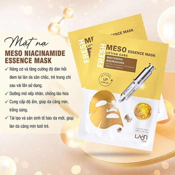 Hộp Mặt Nạ Vàng Làm Trắng Da Chống Lão Hoá Laon Fresh Meso Essence Mask Lifting Care Whitening Nourishing 30ml (10 miếng )