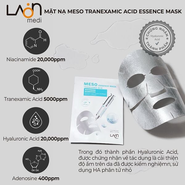 Hộp Mặt Nạ Bạc Làm Trắng Dưỡng Ẩm Laon Fresh Meso Essence Mask Tranexamic Acid Whitening Hydrating 30ml (10 Miếng )