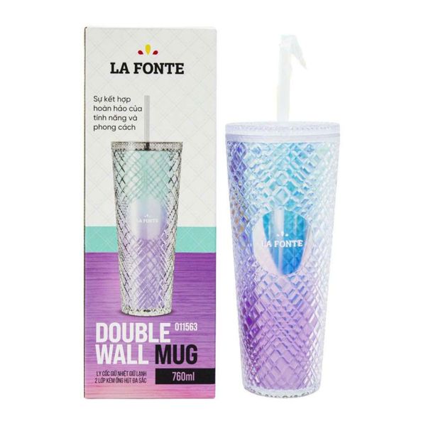 Ly 2 Lớp Kèm Ống Hút Đa Sắc La Fonte 760ml - 011563