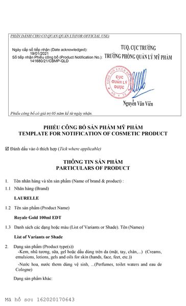 Nước Hoa Nam Laurelle London Perfumes Royal Gold 100ml