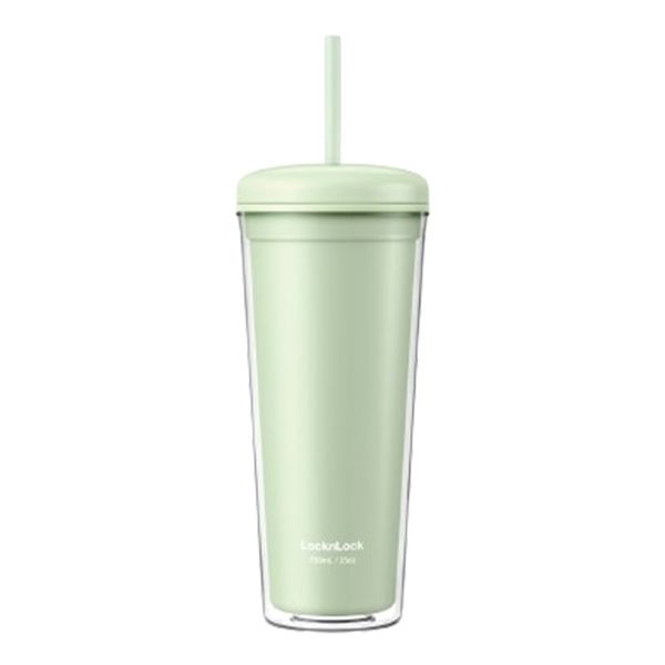 Ly Nhựa 2 Lớp Lock&lock Kèm Ống Hút Macaron Double Wall Cold Cup 750ml Màu Xanh Mint